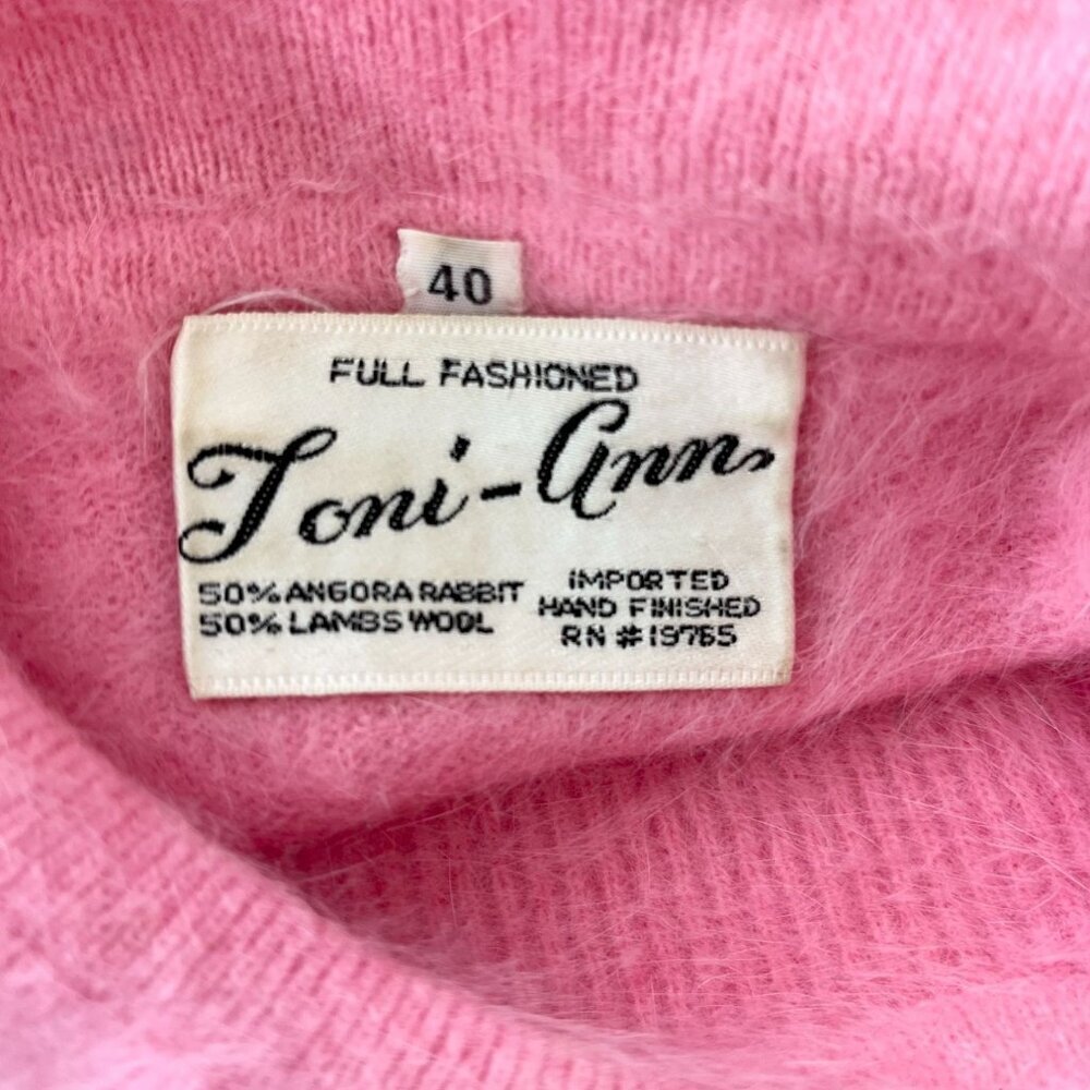 Vintage Toni Ann Pink Angora Wool Sweater Size 40 Fuzzy 1970s - Picture 5 of 9